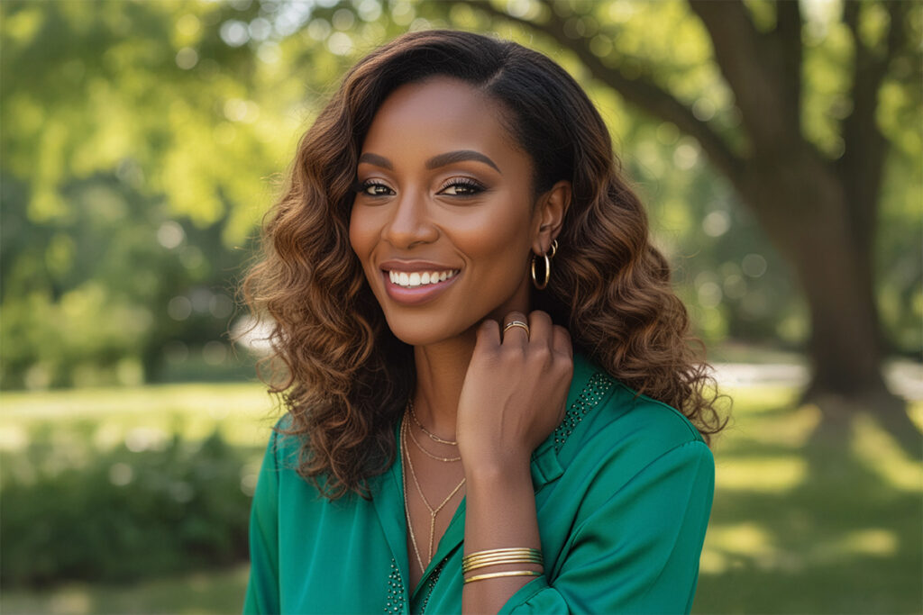 microneedling woman smiling in city park